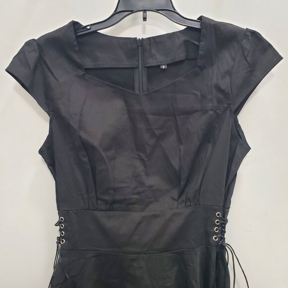 Wellwits Black‎ White Embroidered Spider 1940s Pinup Corset Lace Gothic Dress S - Picture 4 of 8